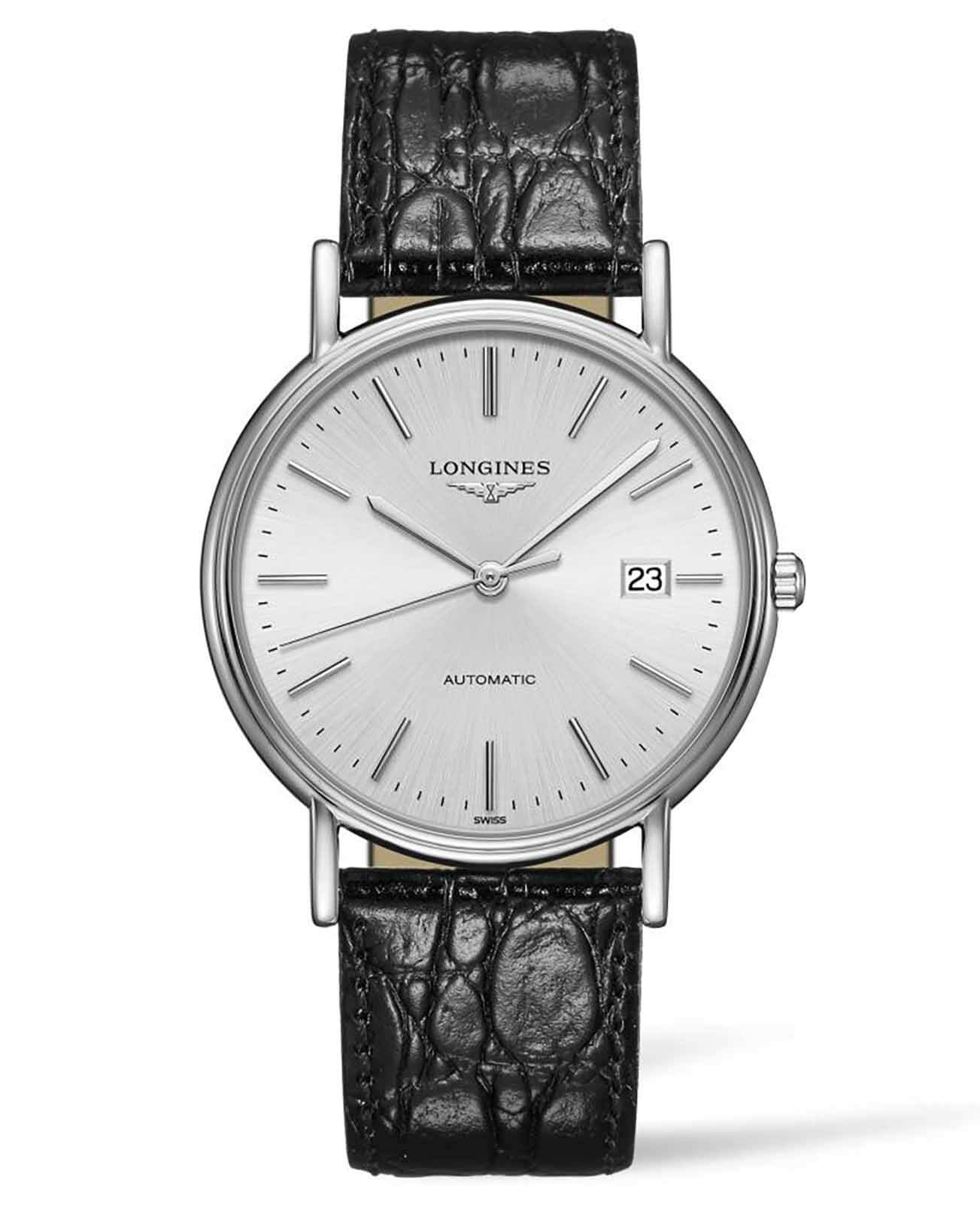 Longines Longines Presence L4.921.4.72.2  L49214722 механические женские часы серебристый циферблат, браслет кожаный — вид спереди