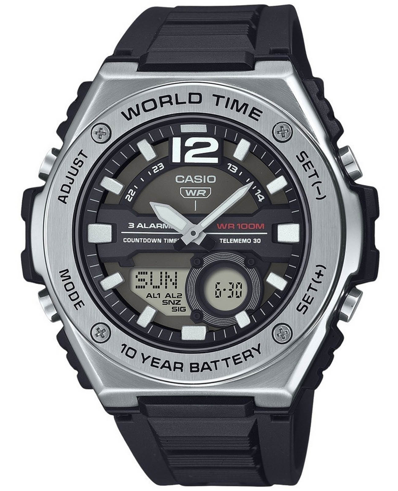 Casio Casio Collection MWQ-100-1AVDF  MWQ-100-1AVDF кварцевые мужские часы черный циферблат, браслет силикон — вид спереди