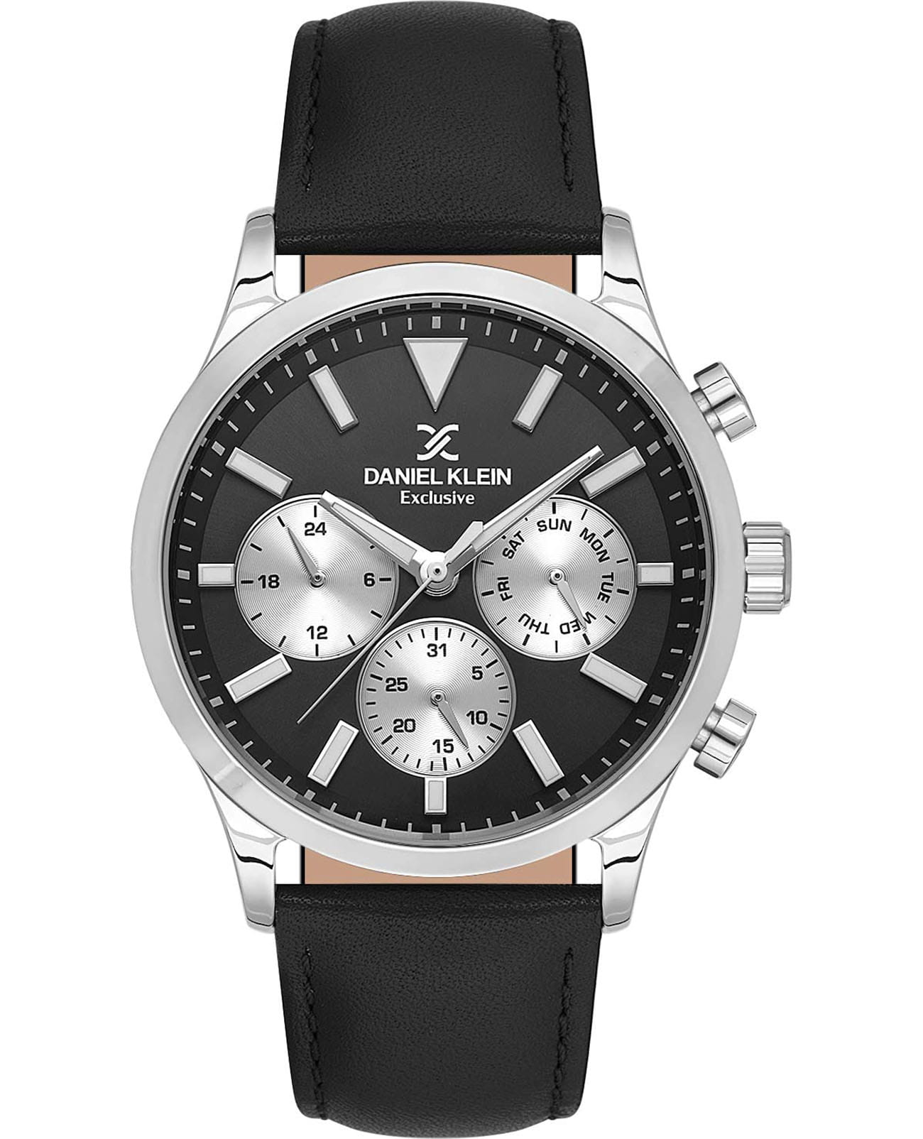 Daniel Klein Daniel Klein Exclusive DK.1.13745-1  DK.1.13745-1 кварцевые мужские часы черный циферблат, браслет кожаный — вид спереди