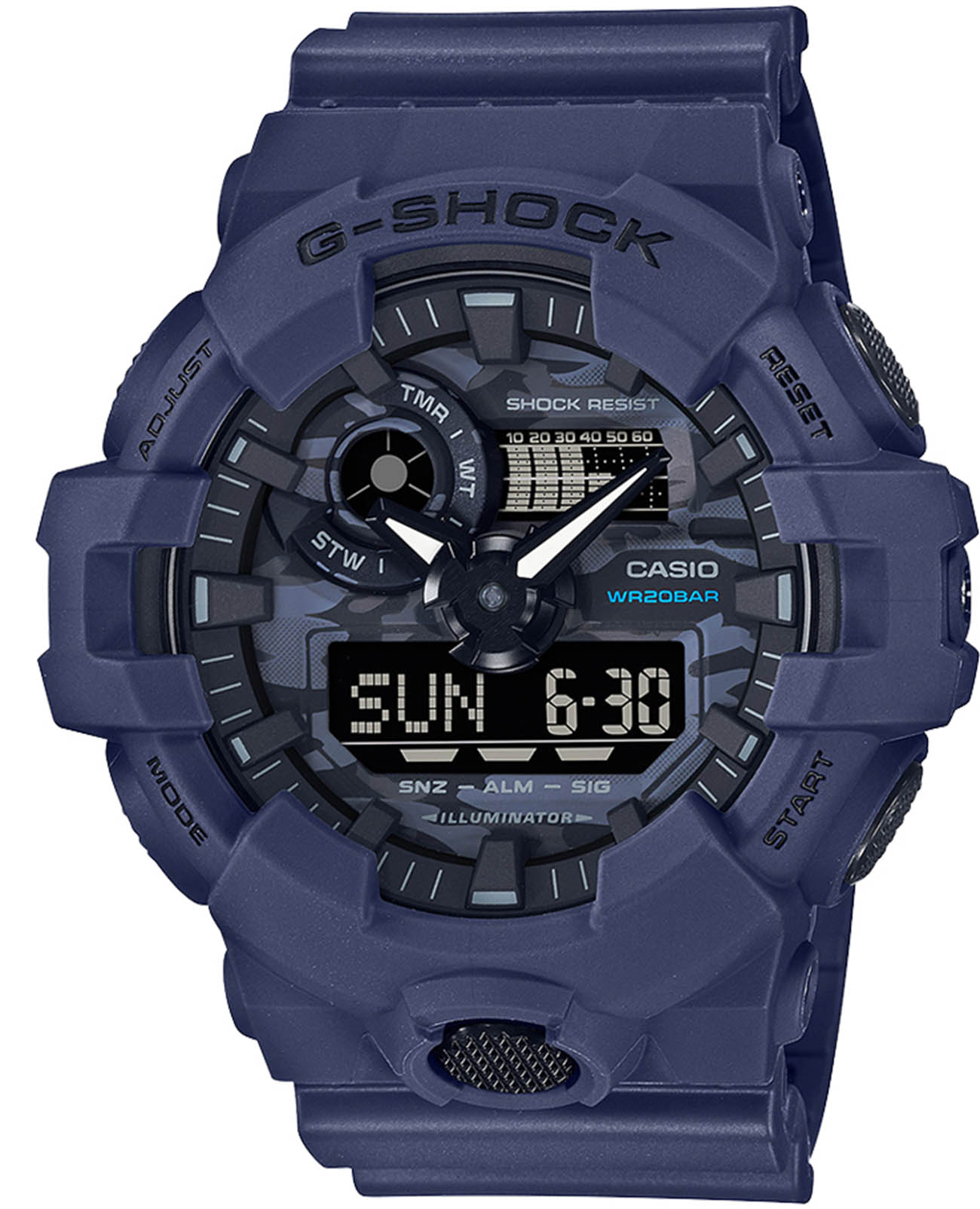 Casio Casio G-Shock GA-700CA-2ADR (GA-700CA-2A) GA-700 GA-700CA-2A электронные мужские часы  циферблат, браслет пластик — вид спереди