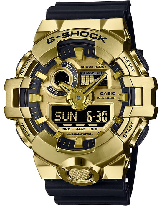 Casio Casio G-Shock GM-700G-9A (GM-700G-9AER) лимитированной серии GM-700G-9A электронные женские часы золотой циферблат, браслет силикон — вид спереди