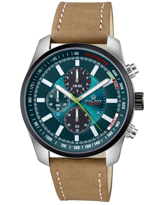 Полет Полет Эльбрус VD55.291236  VD55.291236 кварцевые мужские часы бирюзовый циферблат, браслет кожаный — вид спереди