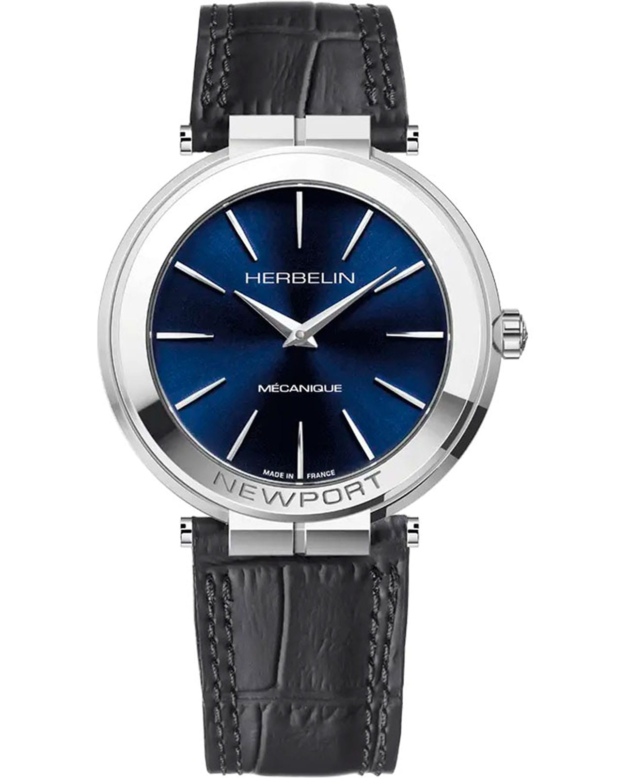 Herbelin Herbelin Newport Slim 1222AP15  1222AP15 механические мужские часы синий циферблат, браслет кожаный — вид спереди