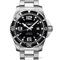 Longines Longines HydroConquest L3.841.4.56.6  L38414566 механические мужские часы  черный циферблат, браслет нержавеющая сталь — вид спереди