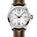 Longines Longines Conquest L3.726.4.76.4  L37264764 кварцевые мужские часы  белый циферблат, браслет кожаный — вид спереди