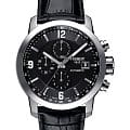 Tissot Tissot PRC 200 Automatic Chronograph T055.427.16.057.00 PRC 200 T0554271605700 механические мужские часы  черный циферблат, браслет кожаный — вид спереди