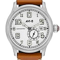 AVI-8 AV-4058-01  AV-4058-01 механические мужские часы  белый циферблат, браслет кожаный — вид спереди